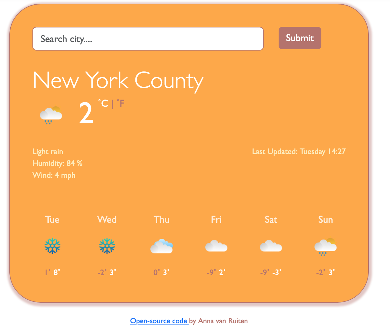 A weather app showcasing the weather of New York City